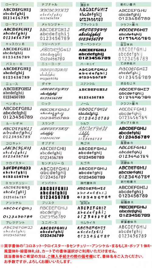 磁器モダン表札カーロシリーズ 対応英字書体一覧