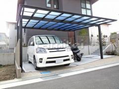 カーポート LIXILネスカF横2台 土間コンクリート タイヤ止めブロック