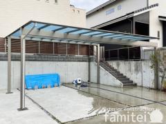 カーポート2台(ワイド) ツイン 三協アルミ スカイリード 奥行勾配 両側支持 フラット屋根